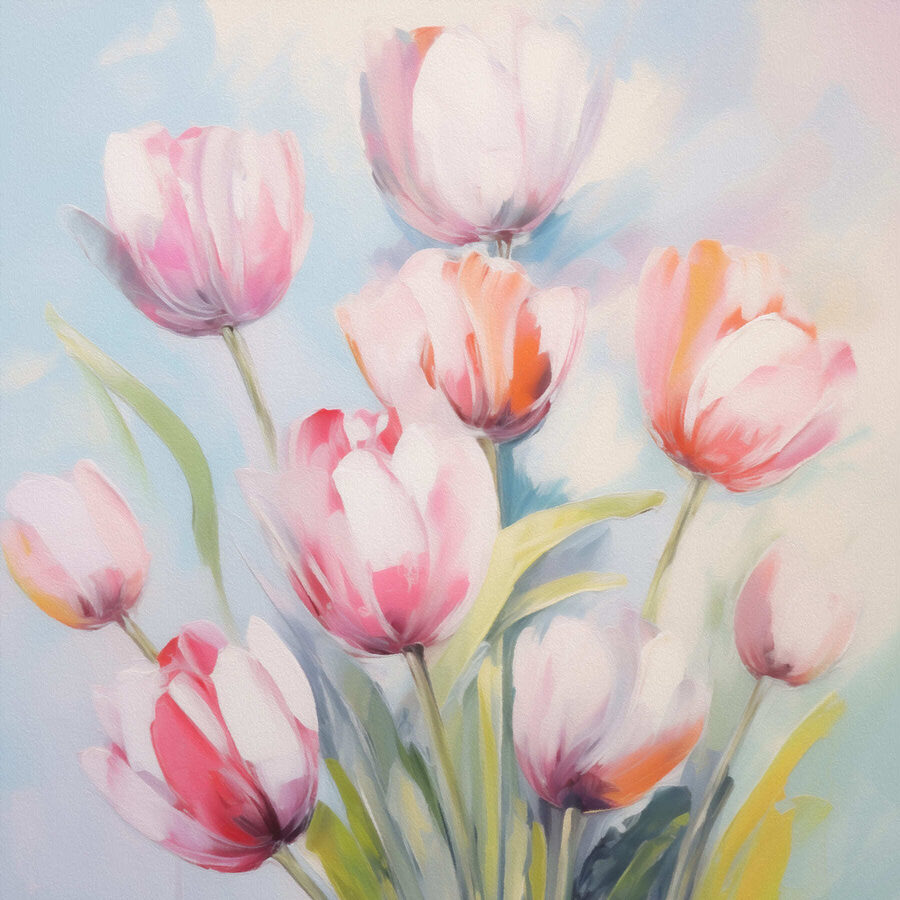 Peinture de tulipes roses et blanches