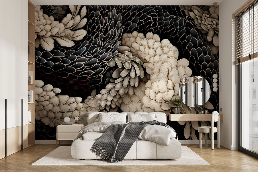 Motif floral complexe dans des tons neutres
