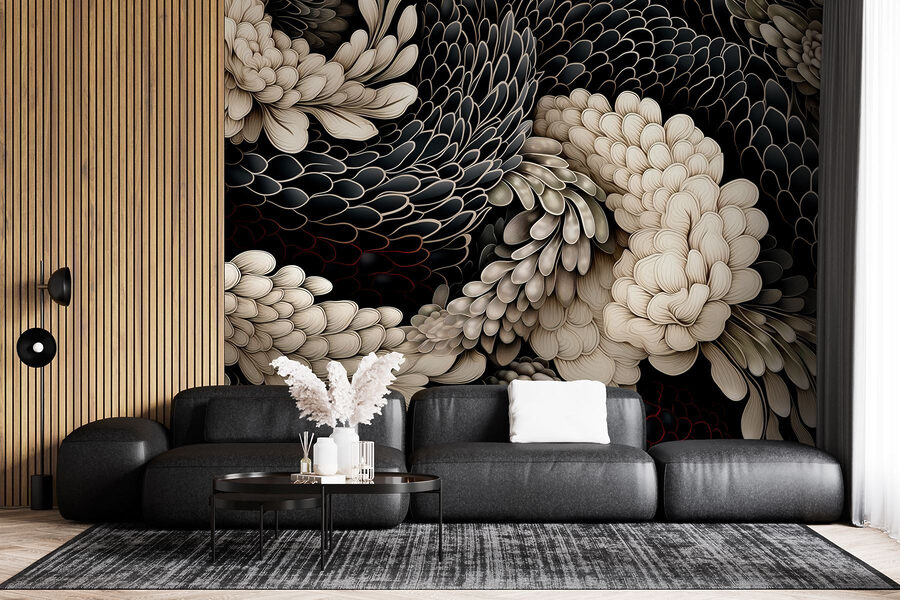 Motif floral complexe dans des tons neutres