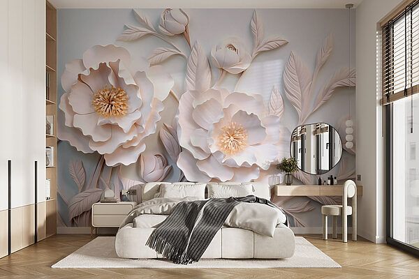 Fleurs et feuilles blanches sur une surface blanche Papier peint Fleurs et feuilles blanches sur une surface blanche