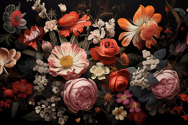 Groupe de fleurs sur fond noir Groupe de fleurs sur fond noir