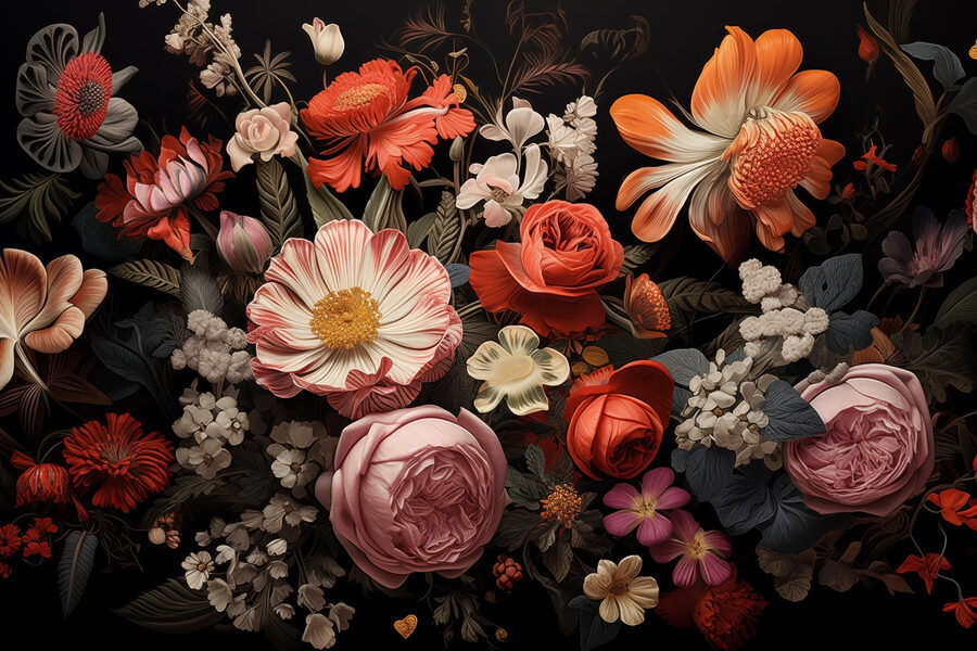 Groupe de fleurs sur fond noir