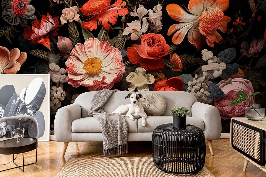 Groupe de fleurs sur fond noir