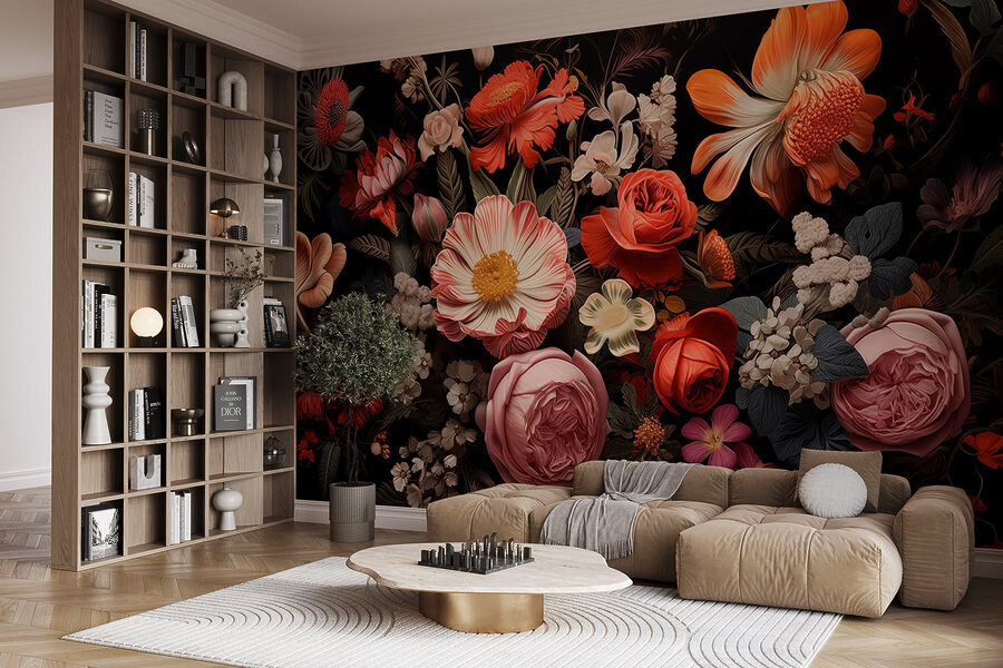 Groupe de fleurs sur fond noir