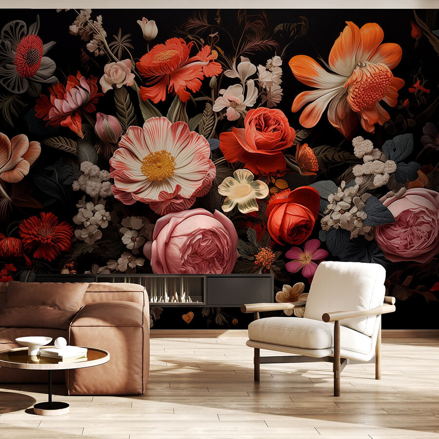 Groupe de fleurs sur fond noir