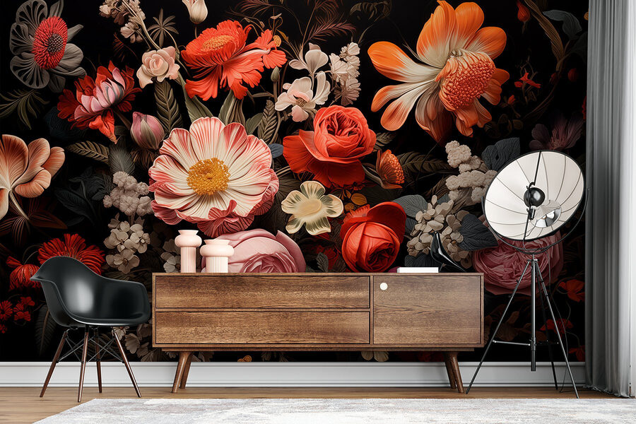 Groupe de fleurs sur fond noir