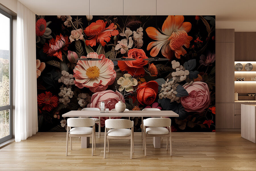 Groupe de fleurs sur fond noir