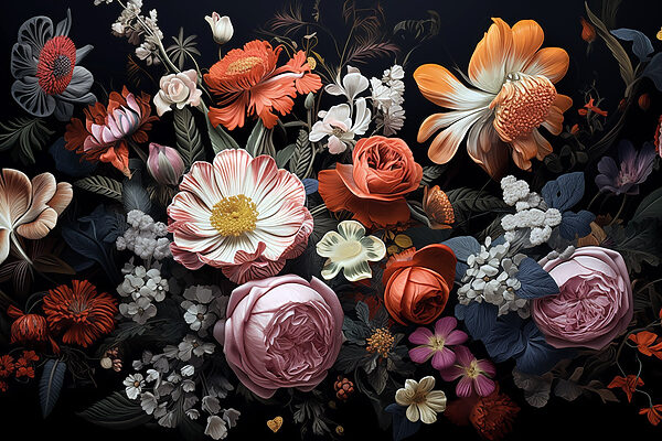 Groupe de fleurs sur fond noir Groupe de fleurs sur fond noir