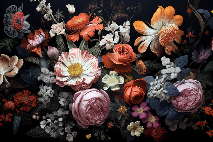 Groupe de fleurs sur fond noir