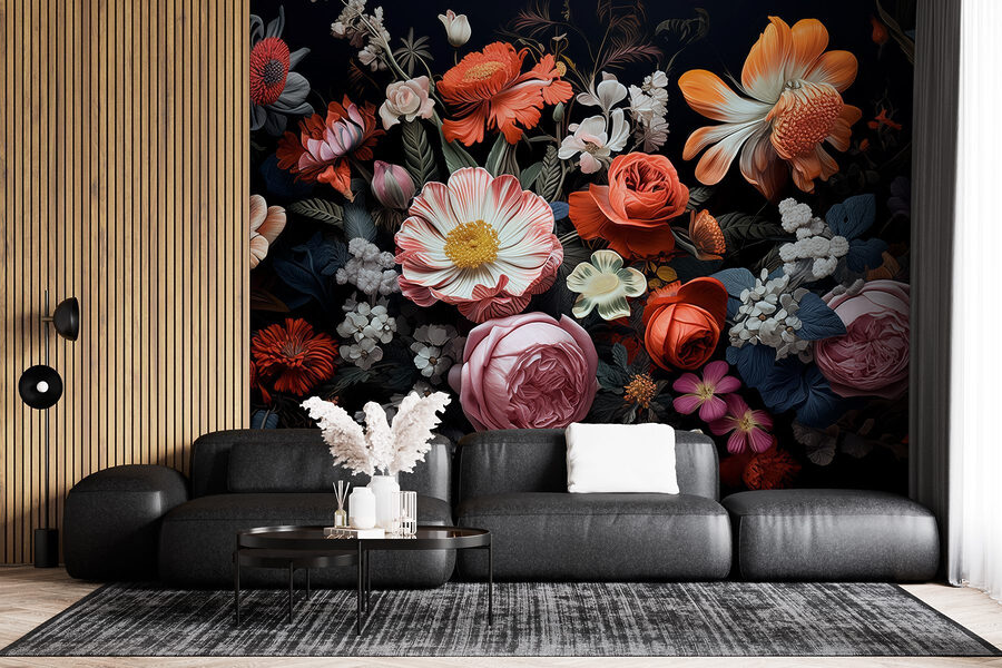 Groupe de fleurs sur fond noir