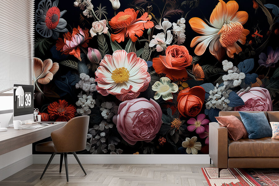 Groupe de fleurs sur fond noir