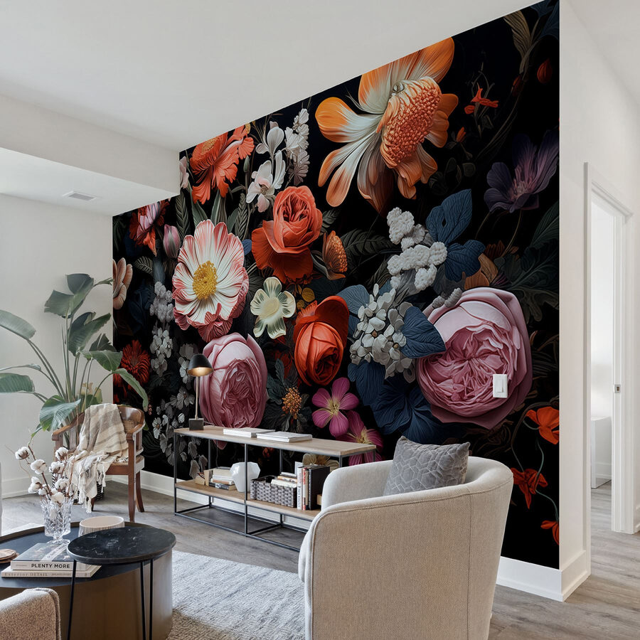 Groupe de fleurs sur fond noir