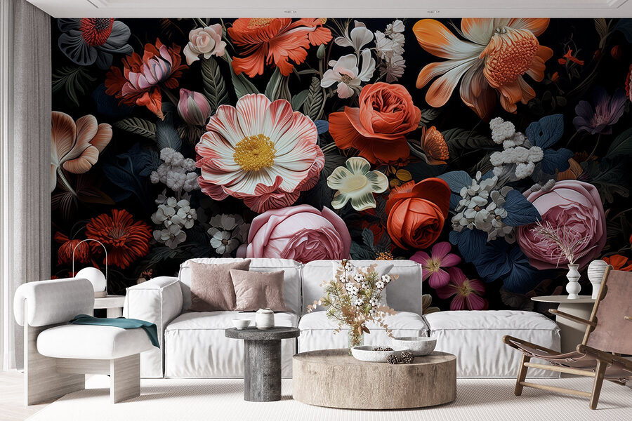Groupe de fleurs sur fond noir