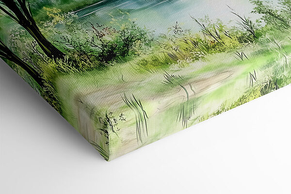 Aquarelle d'un lac avec des arbres et de l'herbe Aquarelle d'un lac avec des arbres et de l'herbe