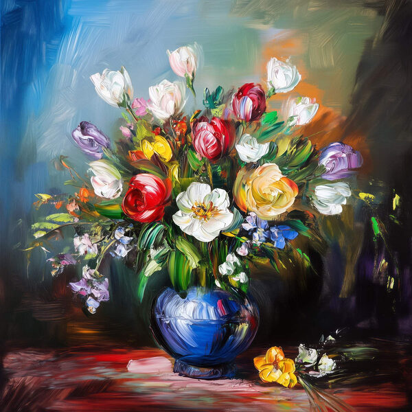 Peinture de fleurs dans un vase bleu Peinture de fleurs dans un vase bleu