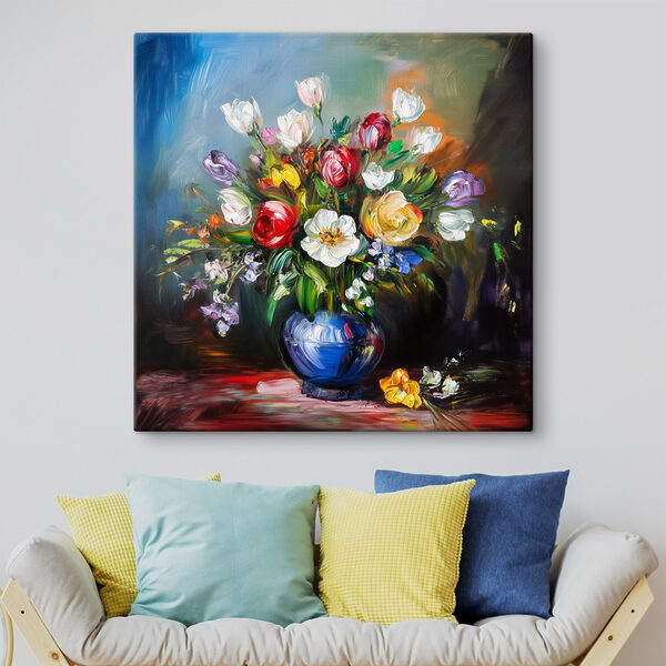 Peinture de fleurs dans un vase bleu Peinture de fleurs dans un vase bleu