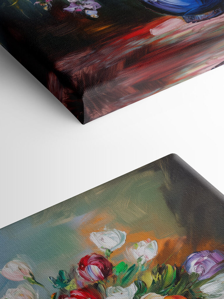 Painting of flowers in a blue vase