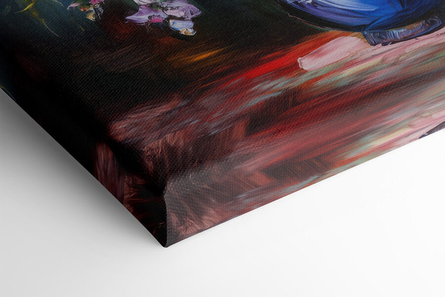 Peinture de fleurs dans un vase bleu