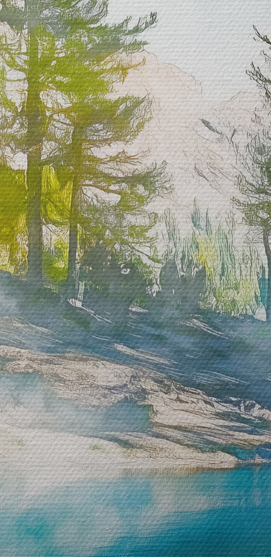 Eau avec arbres et montagnes en arrière-plan