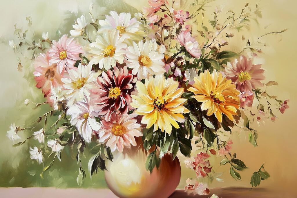 Painting of flowers in a vase