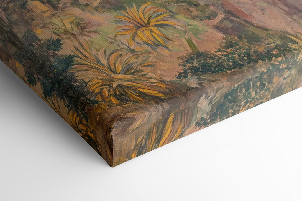 Painting of a town on a cliff by the water Painting of a town on a cliff by the water