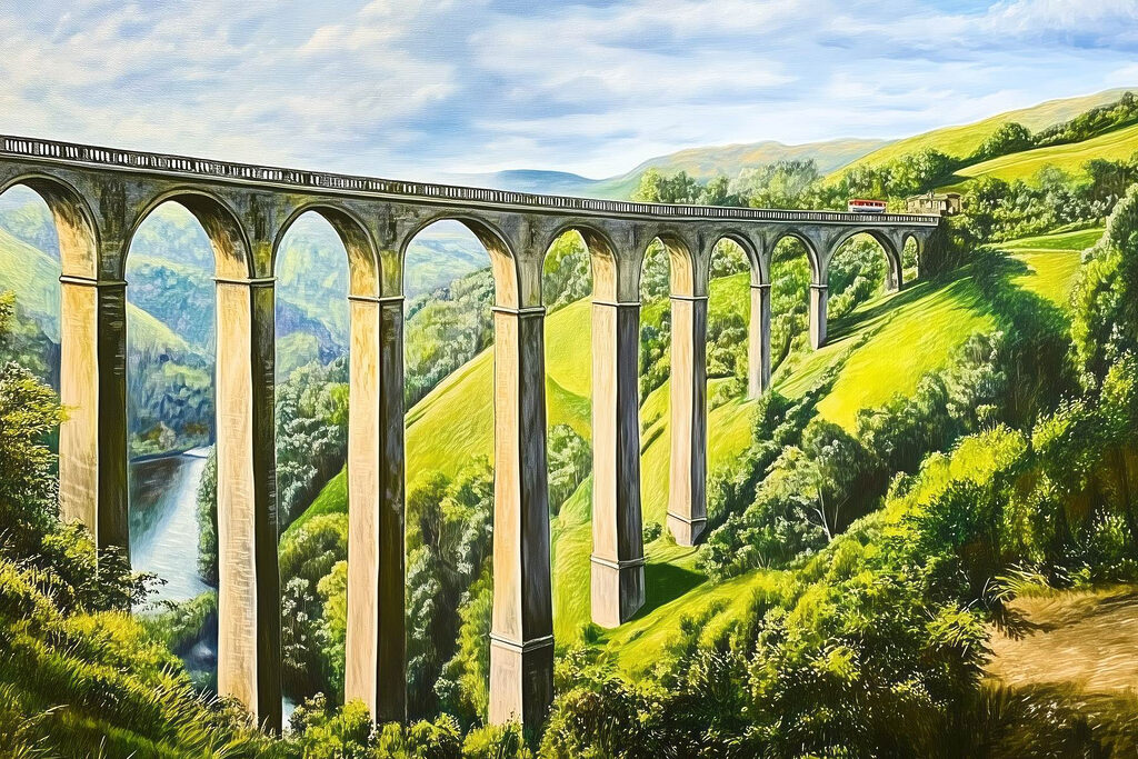 Train on a bridge over a river Train on a bridge over a river