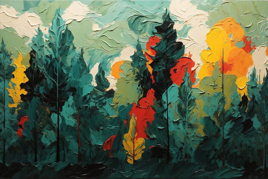 Peinture d'arbres et de soleil
