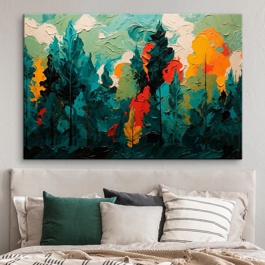 Peinture d'arbres et de soleil