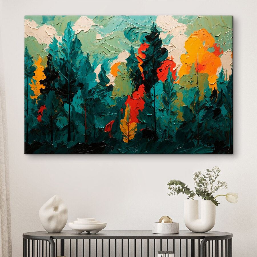 Peinture d'arbres et de soleil