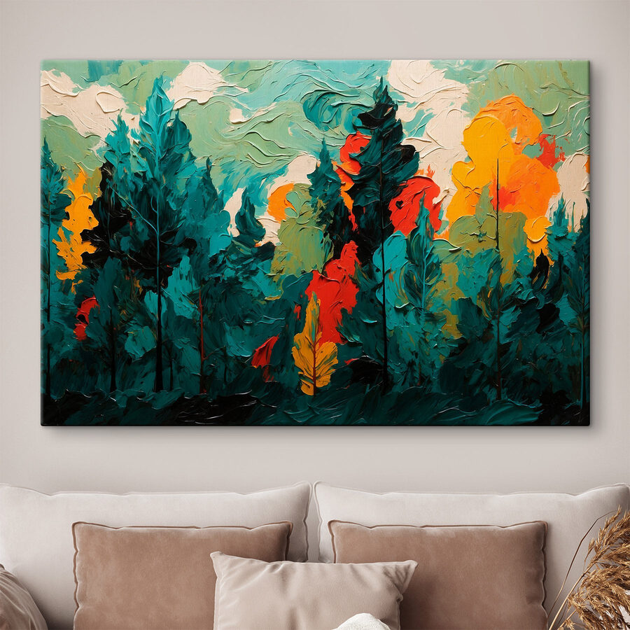 Peinture d'arbres et de soleil