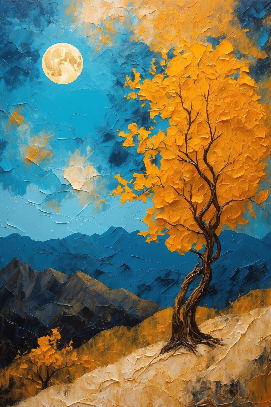 Peinture d'un arbre aux feuilles jaunes Peinture d'un arbre aux feuilles jaunes