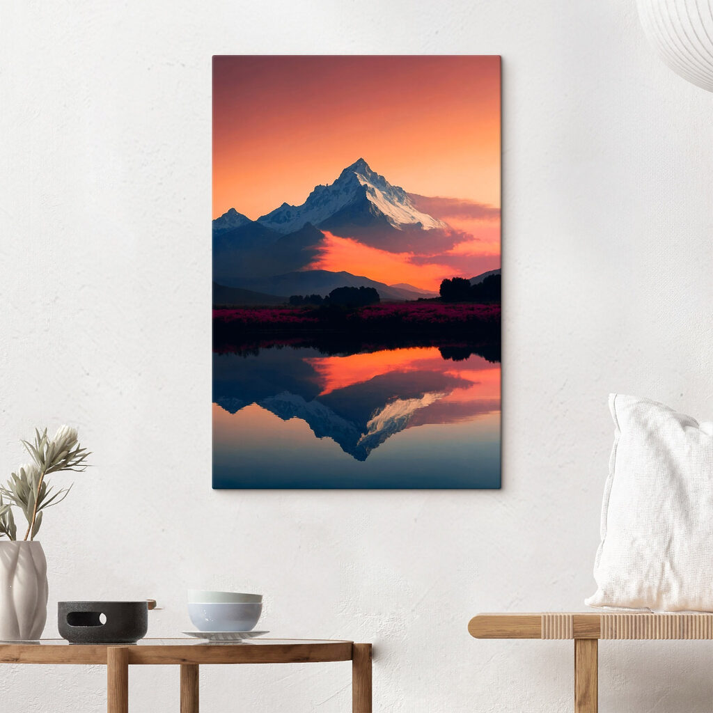 Mountain range with flowers and a lake