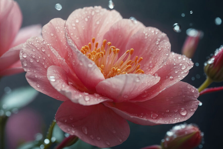 Pétales délicats après une pluie fine