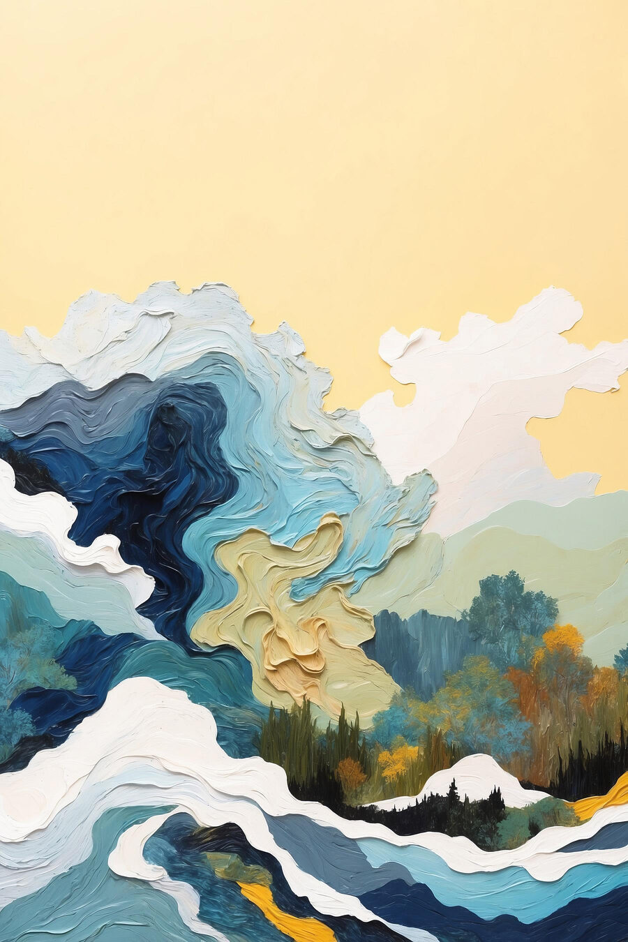 Peinture d'arbres et de nuages