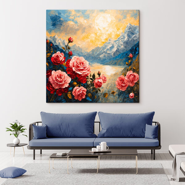 Peinture de fleurs et de montagnes Peinture de fleurs et de montagnes