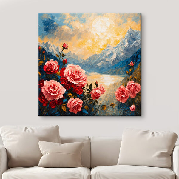 Peinture de fleurs et de montagnes Peinture de fleurs et de montagnes