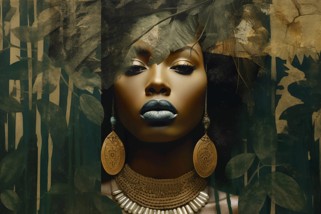 Enigmatic face amidst lush greenery Enigmatic face amidst lush greenery