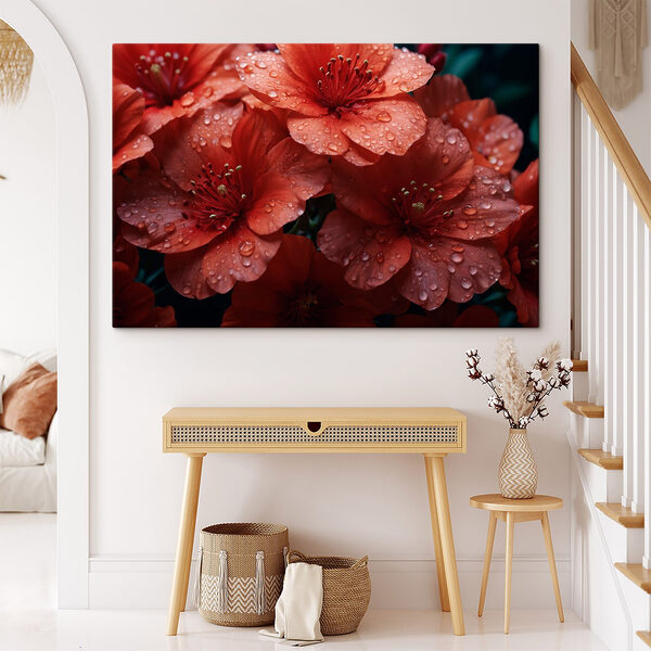 Tableaux Groupe de fleurs rouges avec gouttes d'eau (UGS : s43878) Tableaux Tableaux Groupe de fleurs rouges avec gouttes d'eau (UGS : s43878)