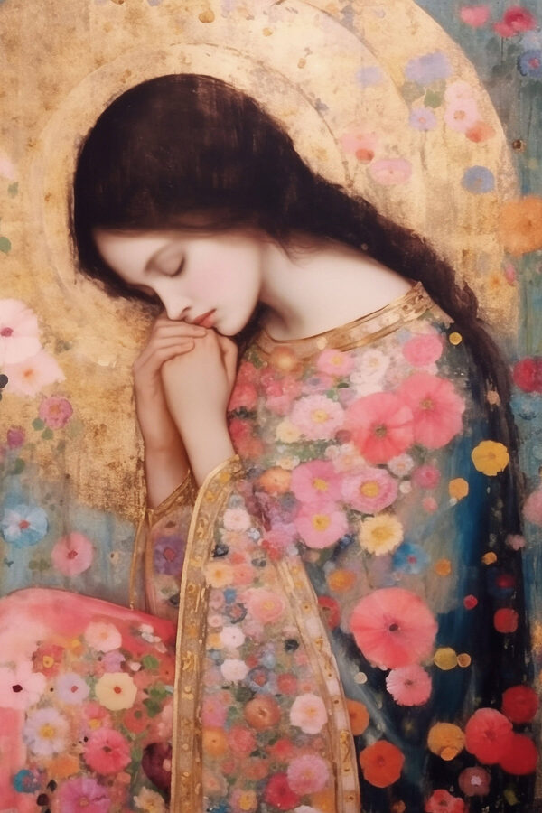 Peinture d'une femme dormant les mains croisées Peinture d'une femme dormant les mains croisées