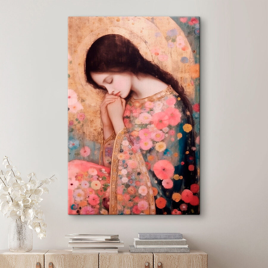 Peinture d'une femme dormant les mains croisées
