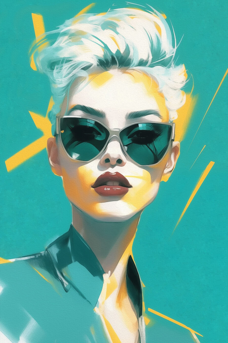 Femme portant des lunettes de soleil et une chemise verte
