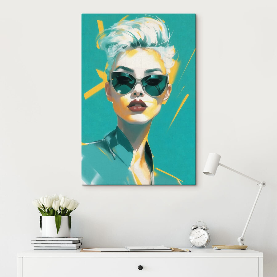 Femme portant des lunettes de soleil et une chemise verte