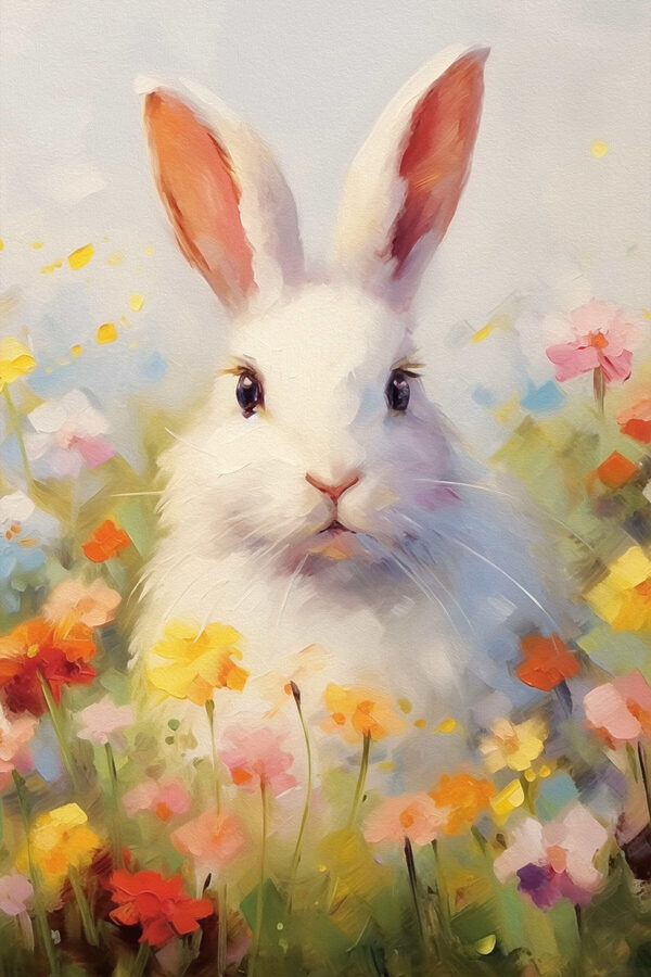 Lapin blanc dans un champ de fleurs Lapin blanc dans un champ de fleurs
