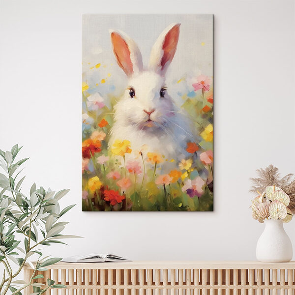 Lapin blanc dans un champ de fleurs Lapin blanc dans un champ de fleurs