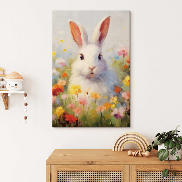 Lapin blanc dans un champ de fleurs Lapin blanc dans un champ de fleurs