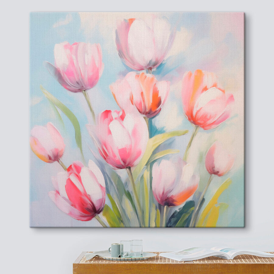Peinture de tulipes roses et blanches