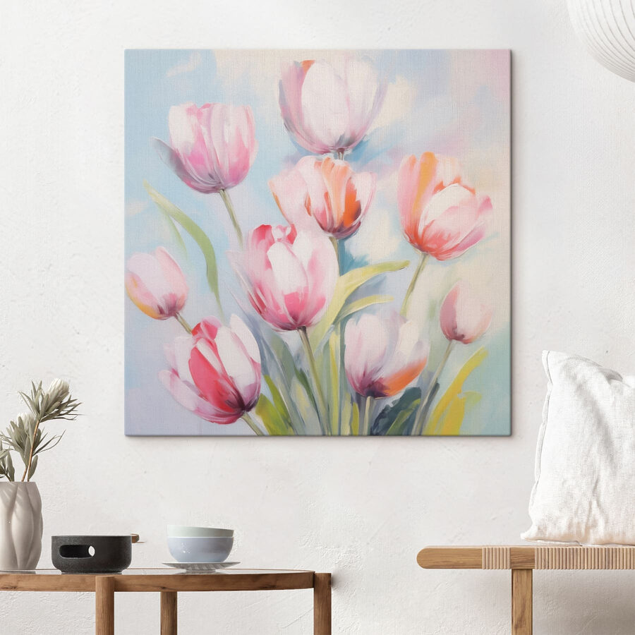 Peinture de tulipes roses et blanches