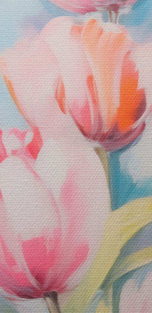 Painting of pink and white tulips