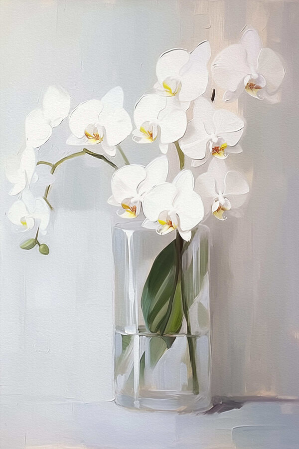 Peinture d'une orchidée blanche dans un vase en verre Peinture d'une orchidée blanche dans un vase en verre