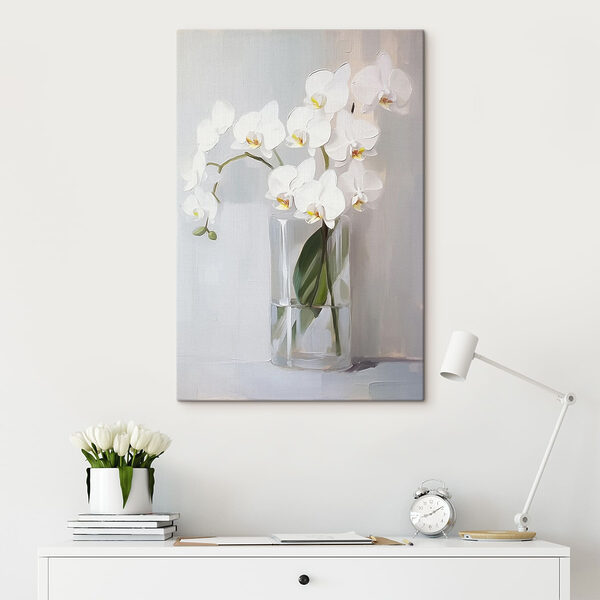 Peinture d'une orchidée blanche dans un vase en verre Peinture d'une orchidée blanche dans un vase en verre